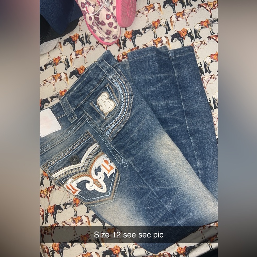 Rock Revival Kids Stylish Blue Jeans with Embroidered Pockets